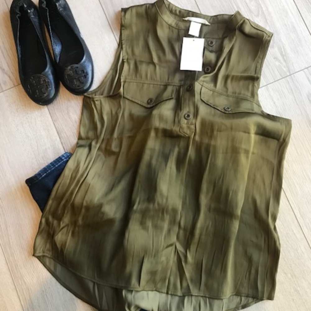H&M Half-button Satin Sleeveless Blouse